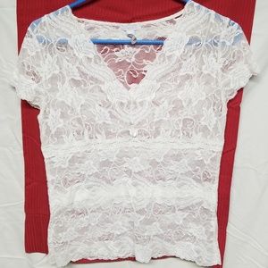 Sheer cream lace blouse by apt 9